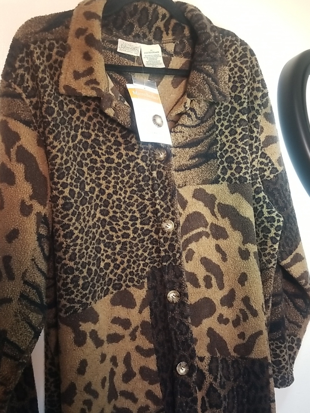 St. John's Bay Mixed Animal Print Teddy Jacket - Brown